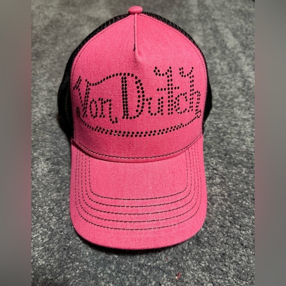 NWT Von Dutch Pink and Black Rhinestone Adjustable Hat Women One Size main image 4